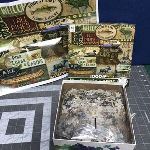 Ceaco RUSTIC LODGE 1000 piece puzzle Camping‎ Bear Lake COMPLETE
